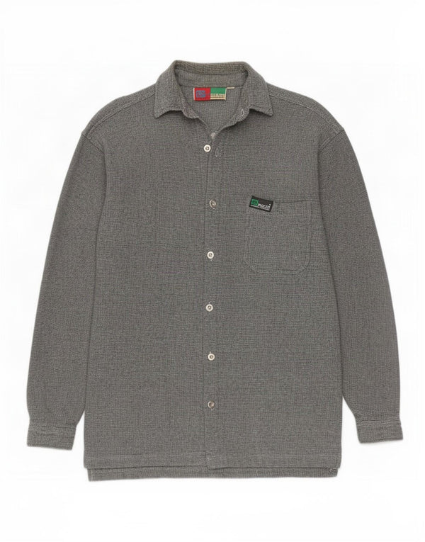 Vintage Mens Overshirt Shirt Medium Grey Pinstripe Cotton