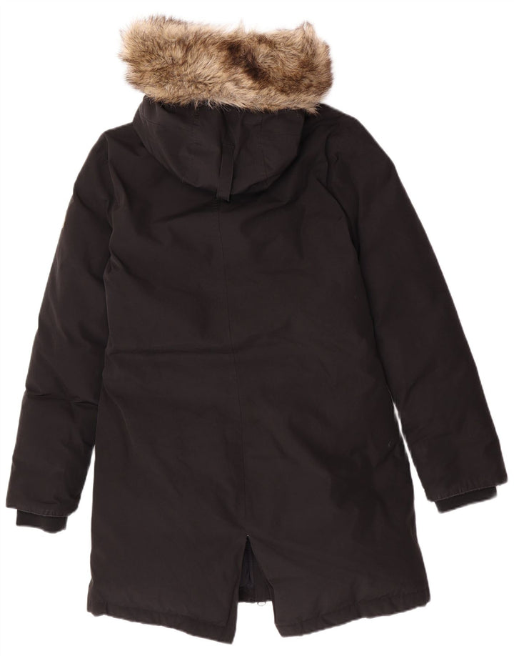 Superdry Womens Hooded Parka Jacket UK 10 Small Black Polyester