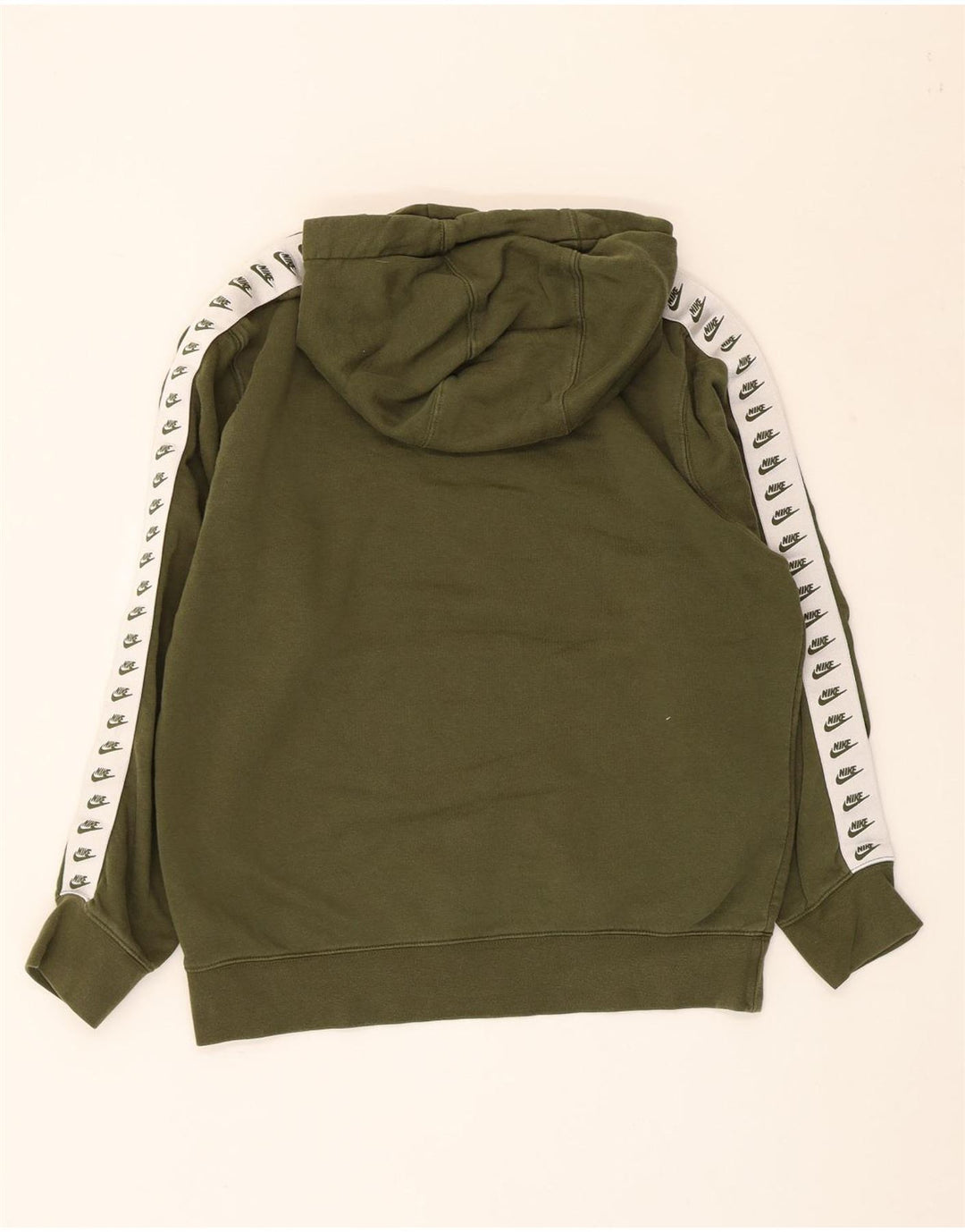 NIKE Womens Graphic Hoodie Jumper UK 14 Medium Khaki Colourblock Cotton