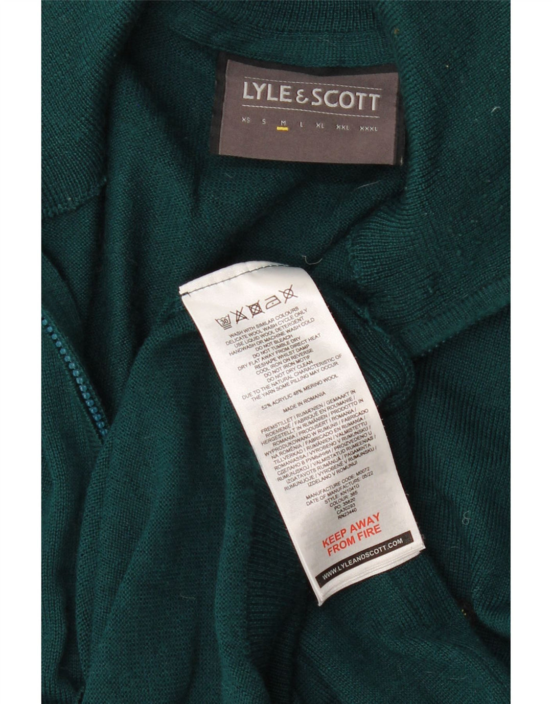 LYLE & SCOTT Mens Zip Neck Jumper Sweater Medium Green Acrylic