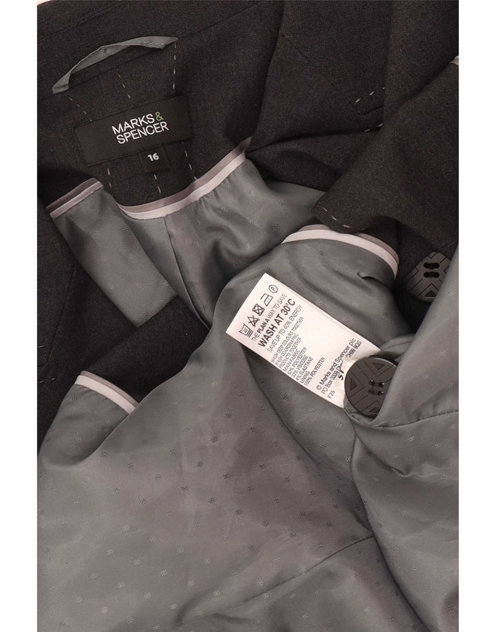 Marks & Spencer Womens 1 Button Blazer Jacket UK 16 Large Grey Polyester