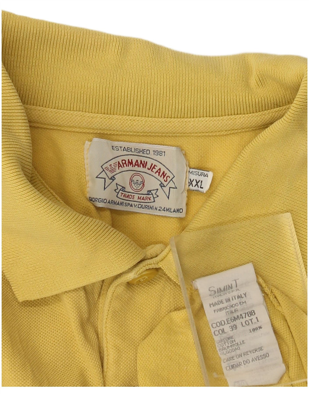ARMANI JEANS Mens Polo Shirt 2XL Yellow Cotton