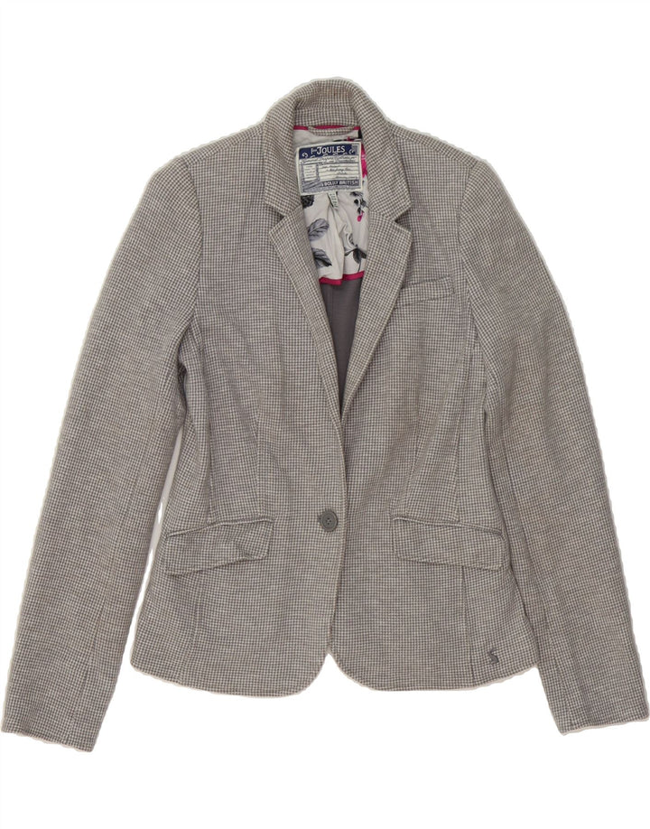 JULES Womens 1 Button Blazer Jacket UK 12 Medium  Grey Houndstooth Cotton Vintage Jules and Second-Hand Jules from Messina Hembry 