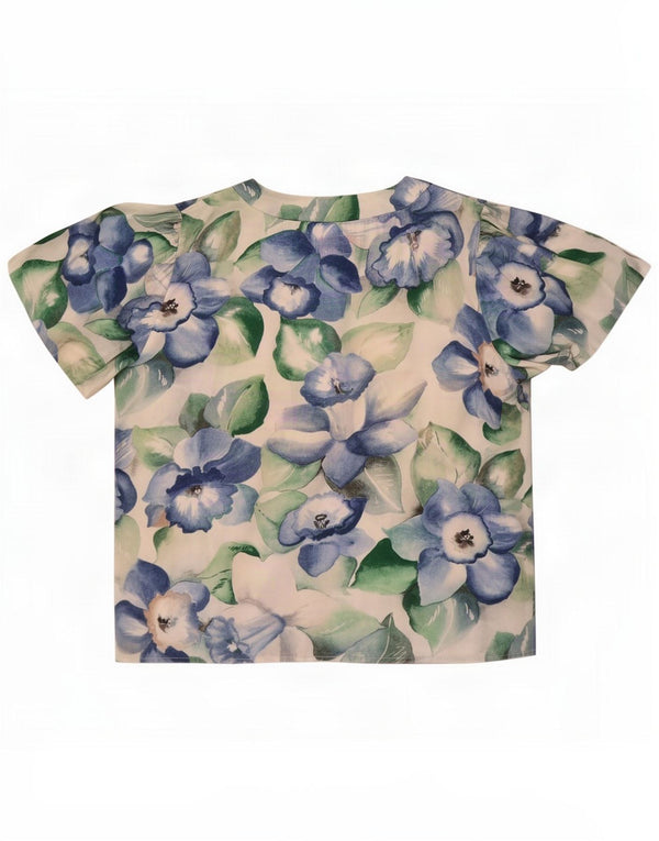 Vintage Womens Short Sleeve Shirt Blouse EU 40 Medium Blue Floral
