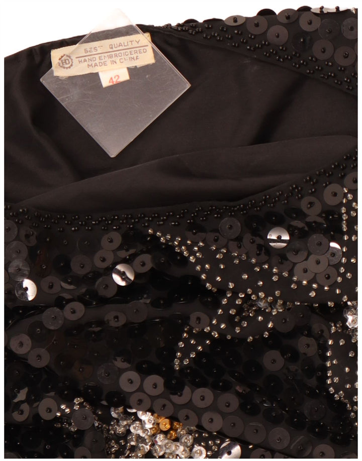 VINTAGE Womens Abstract Pattern 3/4 Sleeve Blouse Top EU 42 Large Black