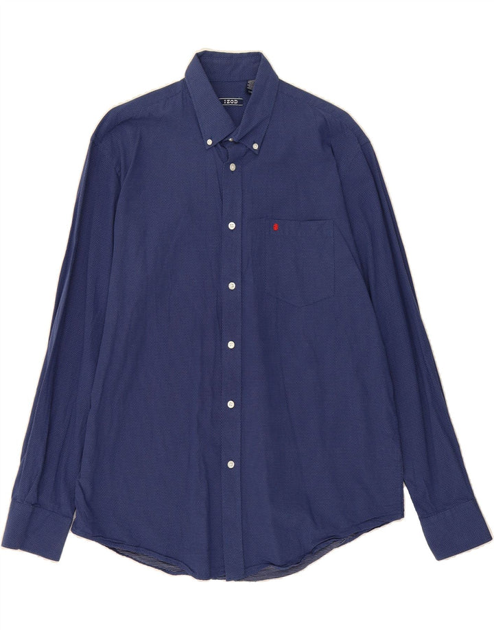 IZOD Mens Shirt Large Navy Blue Spotted Cotton Vintage Izod and Second-Hand Izod from Messina Hembry 