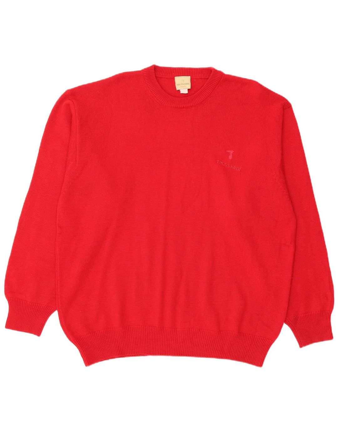 TRUSSARDI Mens Crew Neck Jumper Sweater XL Red Merino Wool