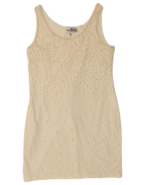 Vintage Womens Sleeveless Sheath Dress EU 42 Large Beige Cotton