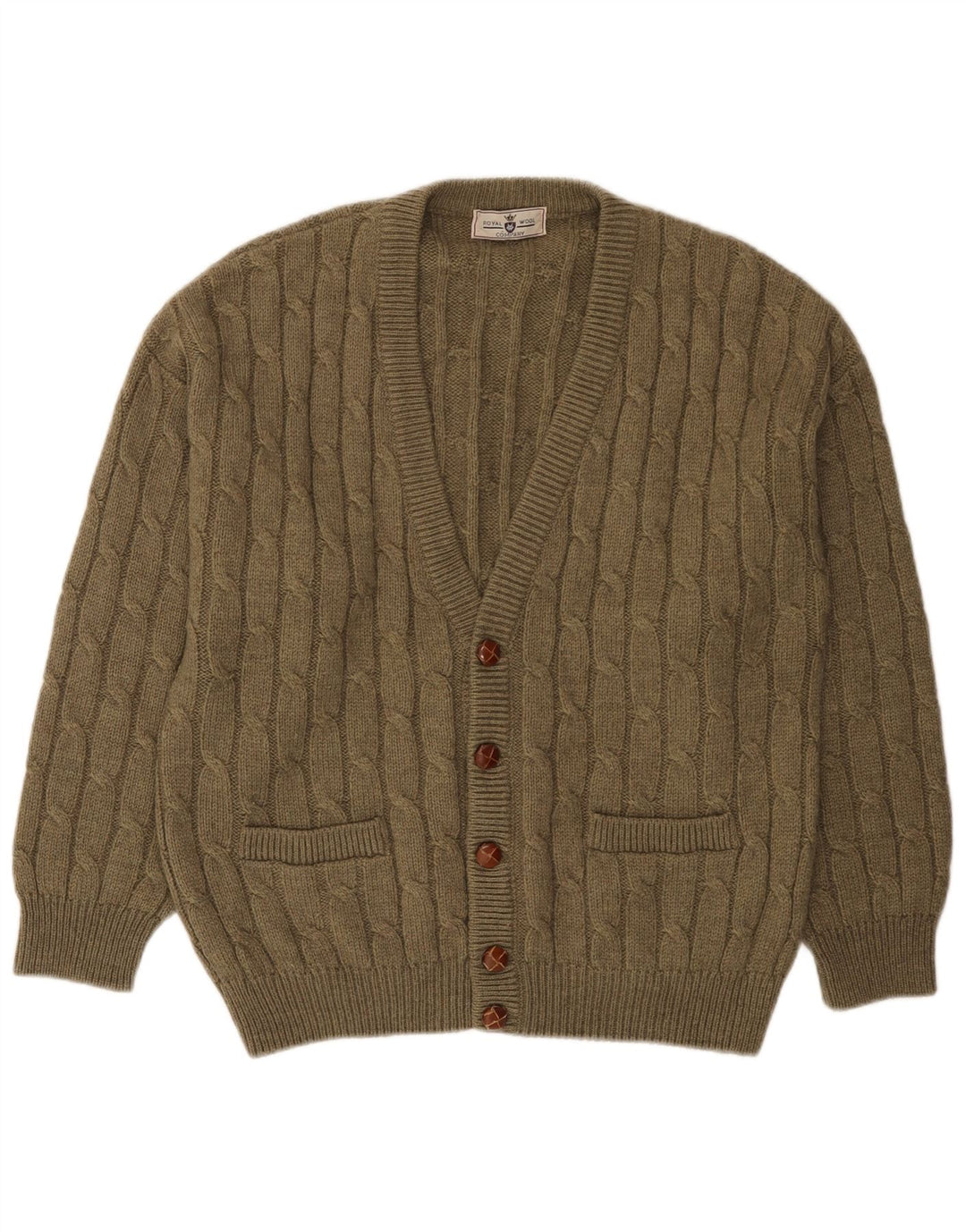 Vintage Mens Cardigan Sweater Large Khaki