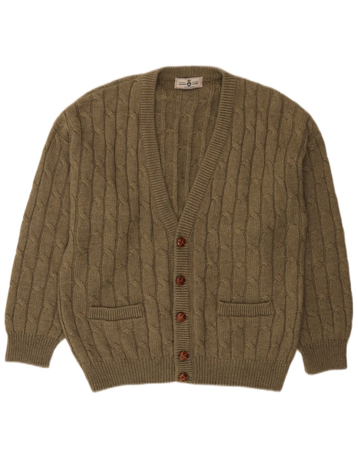 Vintage Mens Cardigan Sweater Large Khaki