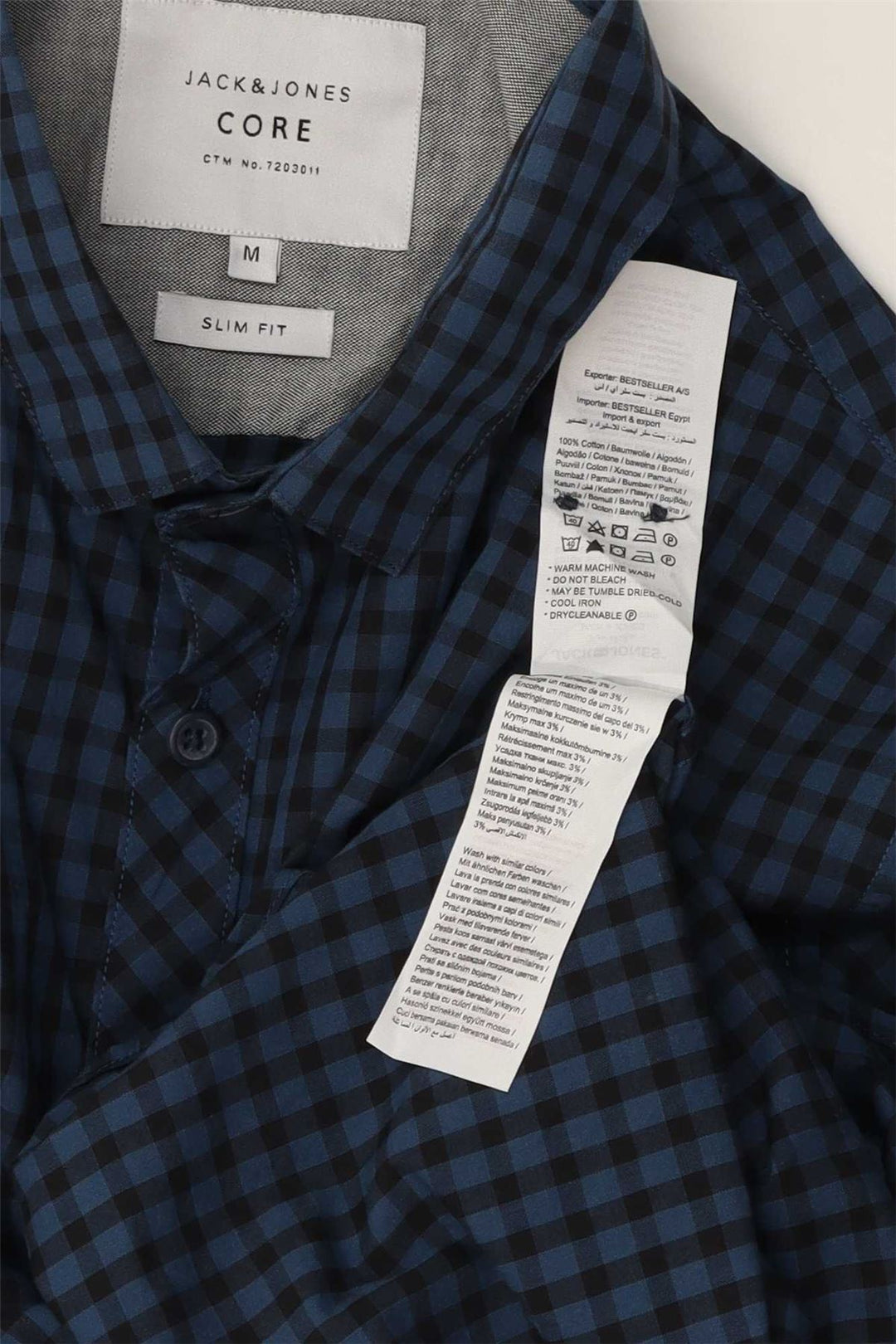 JACK & JONES Mens Slim Fit Shirt Medium Navy Blue Check Cotton