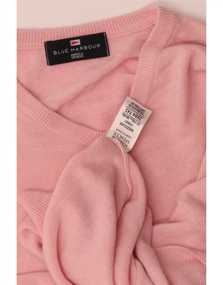 Marks & Spencer Mens Blue Harbour V-Neck Jumper Sweater Medium Pink Acrylic