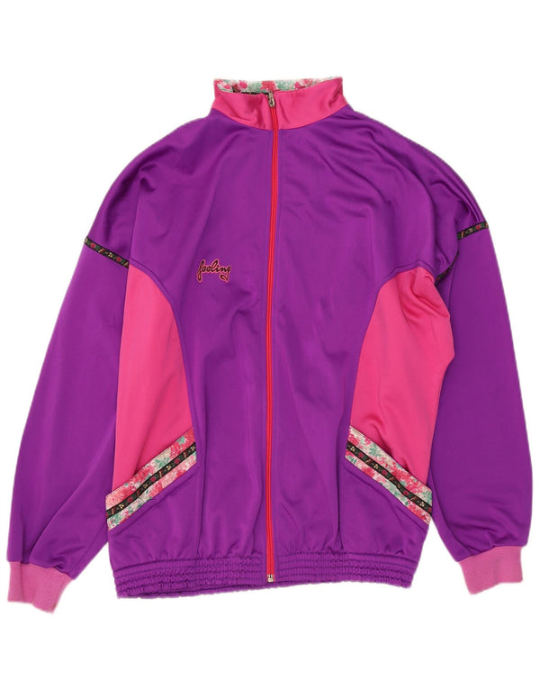 Vintage Womens Tracksuit Top Jacket UK 14 Large Purple Colourblock