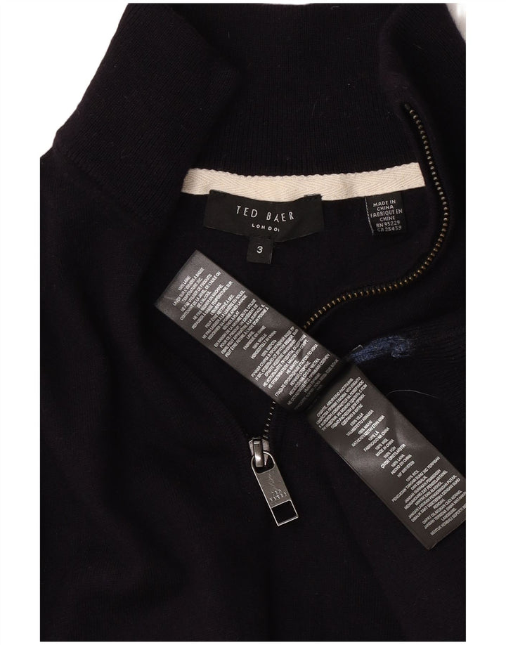 Ted Baker Mens Zip Neck Jumper Sweater Size 3 Medium Navy Blue Wool