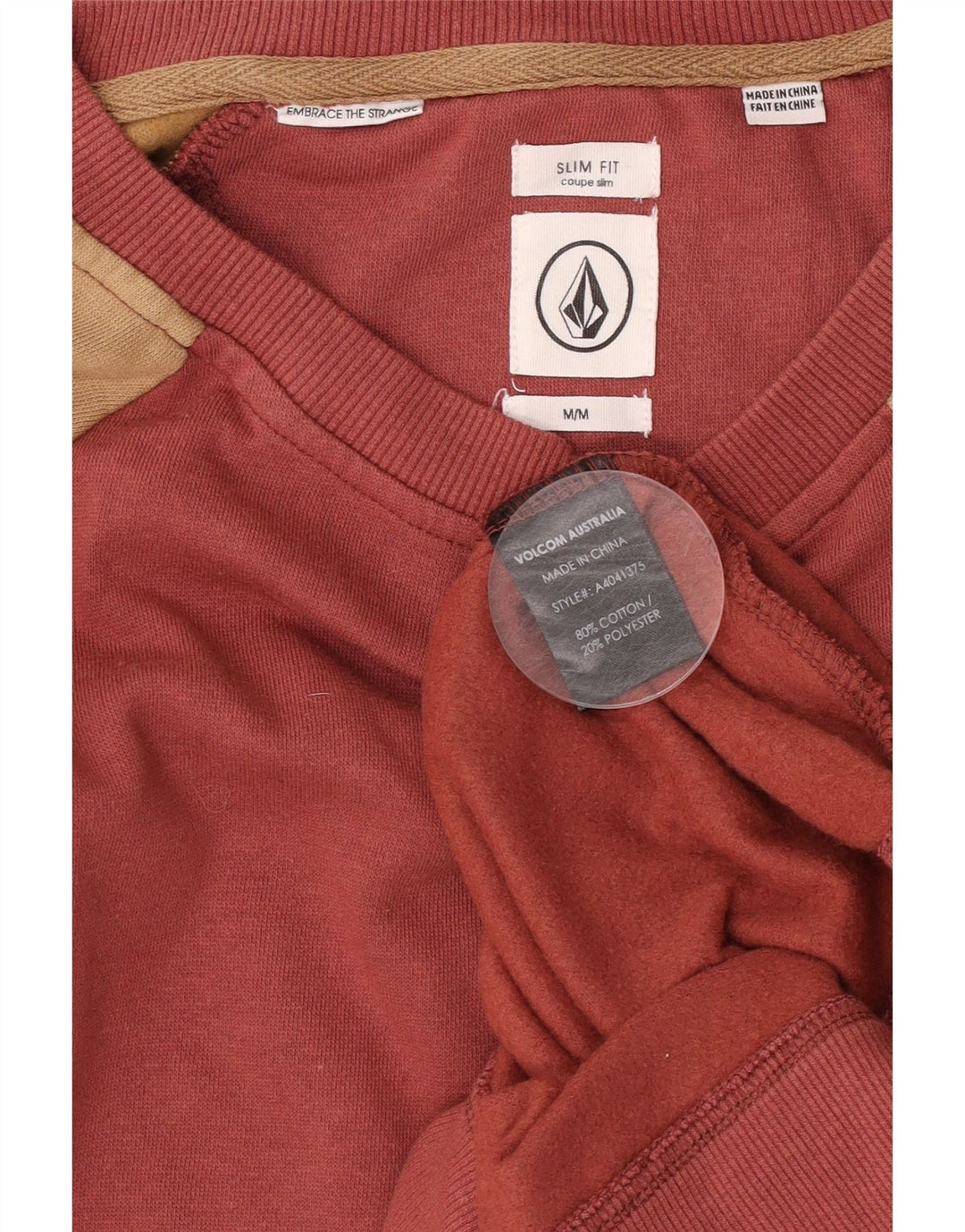 Volcom Mens Slim Fit Sweatshirt Jumper Medium Red Colourblock Cotton