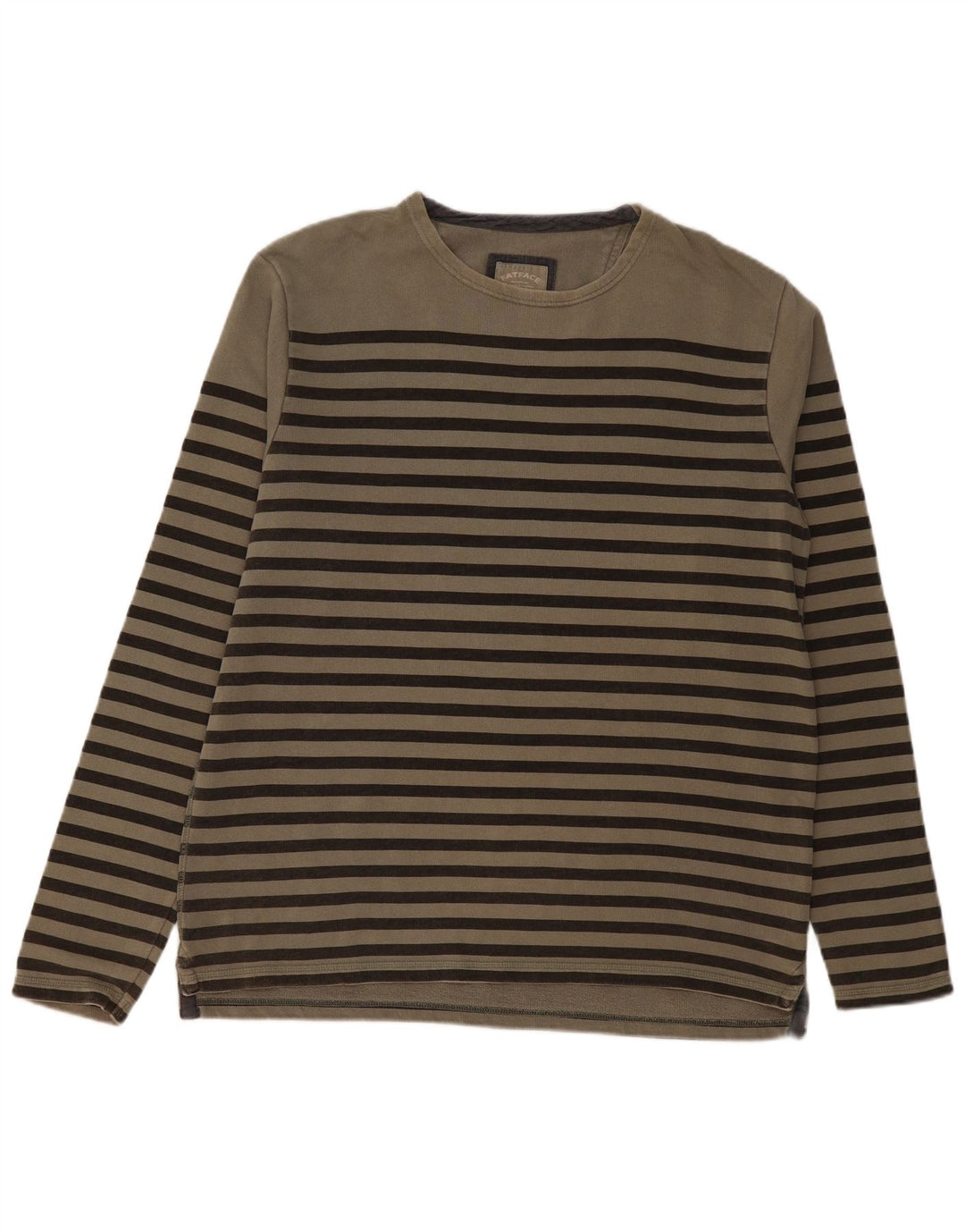 FAT FACE Mens Top Long Sleeve Large Khaki Striped Cotton