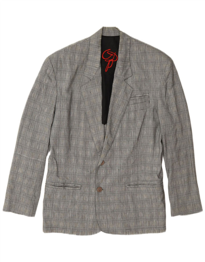 Vintage Mens 2 Button Blazer Jacket UK 36 Small Grey Houndstooth Linen
