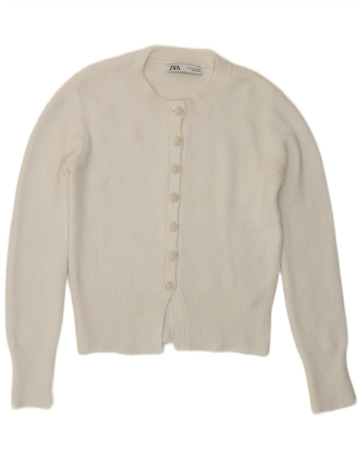 Zara Womens Cardigan Sweater UK 12 Medium White Polyamide