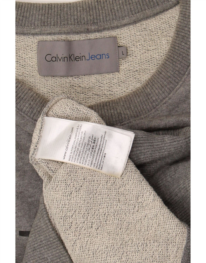 Calvin Klein Jeans Mens Graphic Sweatshirt Jumper Large Grey Flecked Cotton