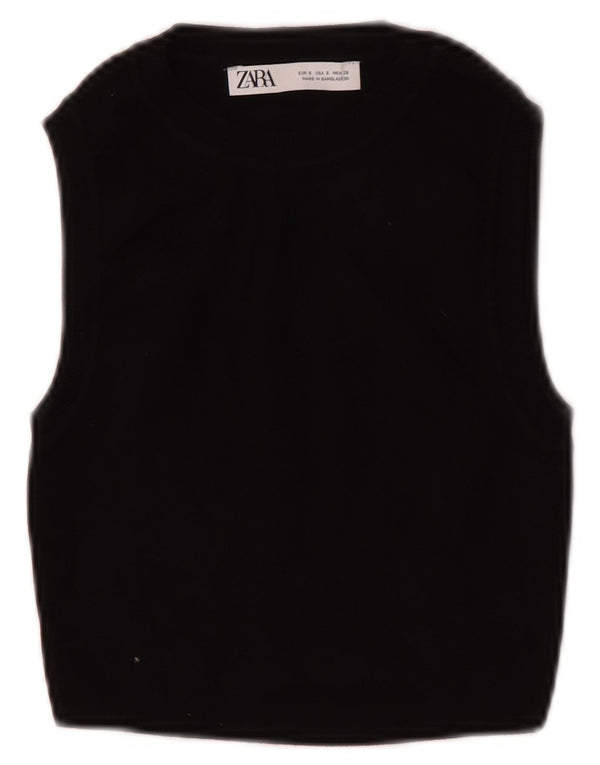 Zara Womens Crop Vest Top UK 8 Small Black Viscose
