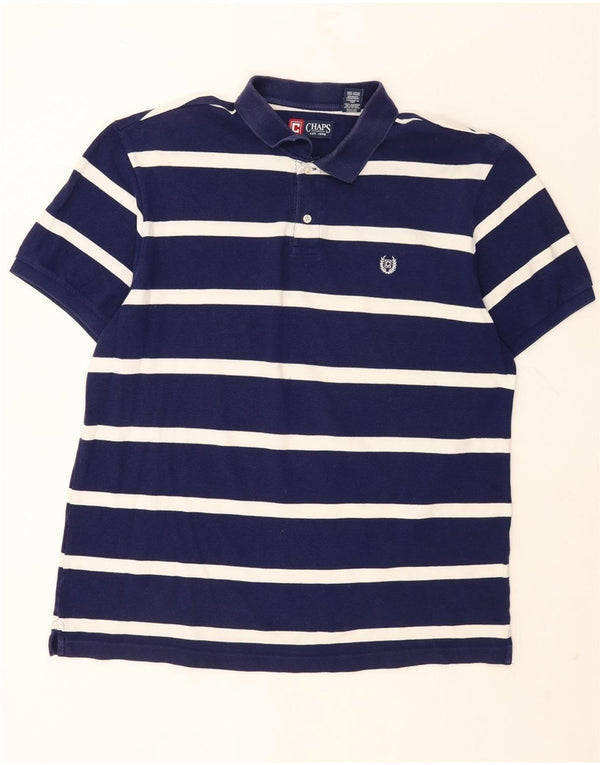 Chaps Mens Polo Shirt XL Navy Blue Striped Cotton