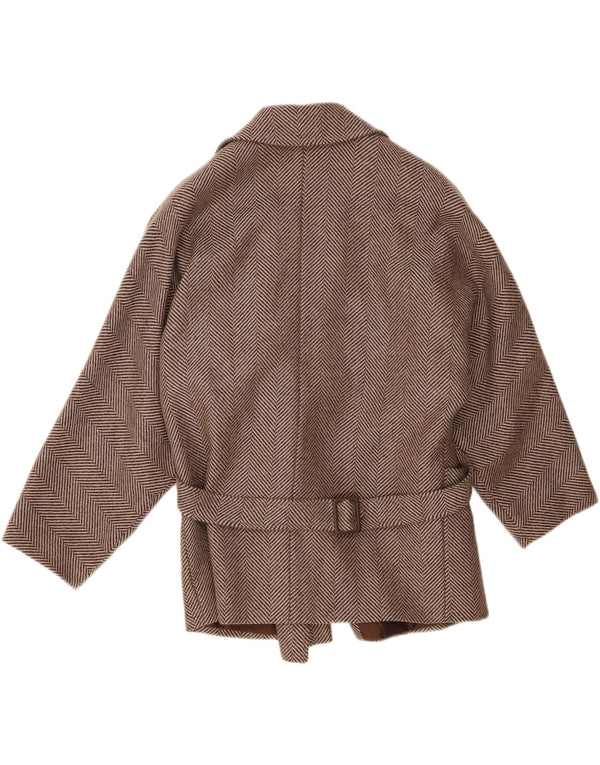 Vintage Womens Overcoat IT 44 Medium Brown Chevron Wool