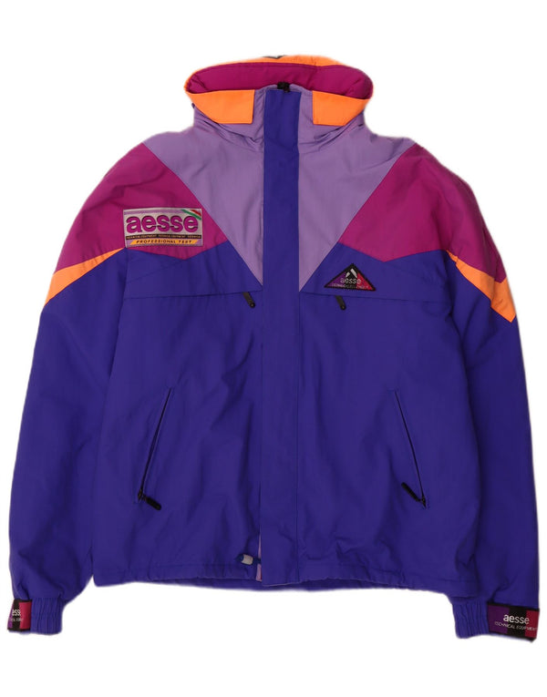 Aesse Mens Loose Fit Graphic Hooded Ski Jacket UK 36 Small Blue Colourblock