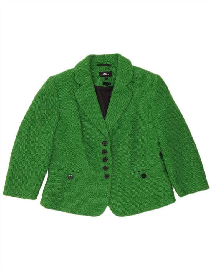 Marks & Spencer Womens 5 Button Blazer Jacket UK 16 Large Green Polyester
