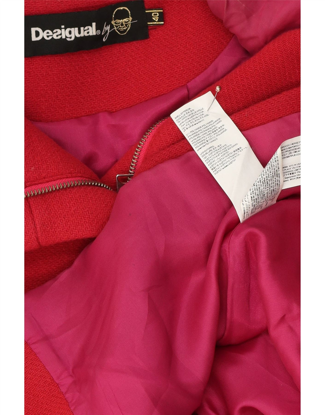 Desigual Womens Short Hooded Overcoat EU 40 Medium Pink Wool