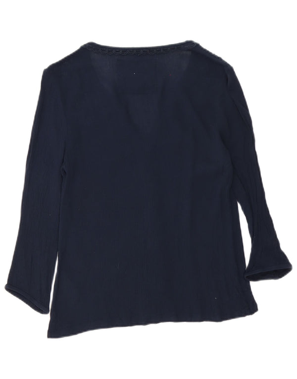 Superdry Womens 3/4 Sleeve Shirt Blouse UK 6 XS Navy Blue Floral Cotton