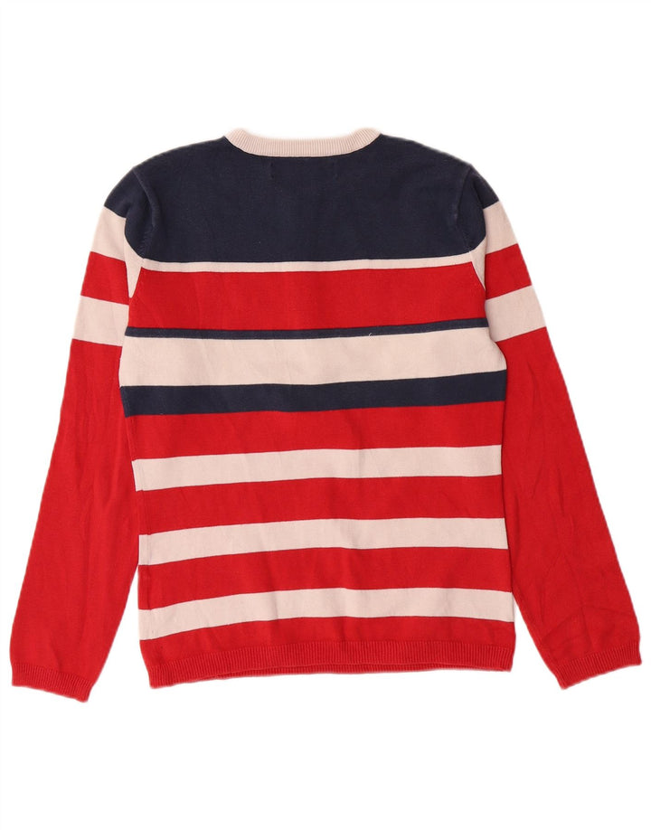 TOMMY HILFIGER Womens Zip Neck Jumper Sweater UK 12 Medium Red Striped