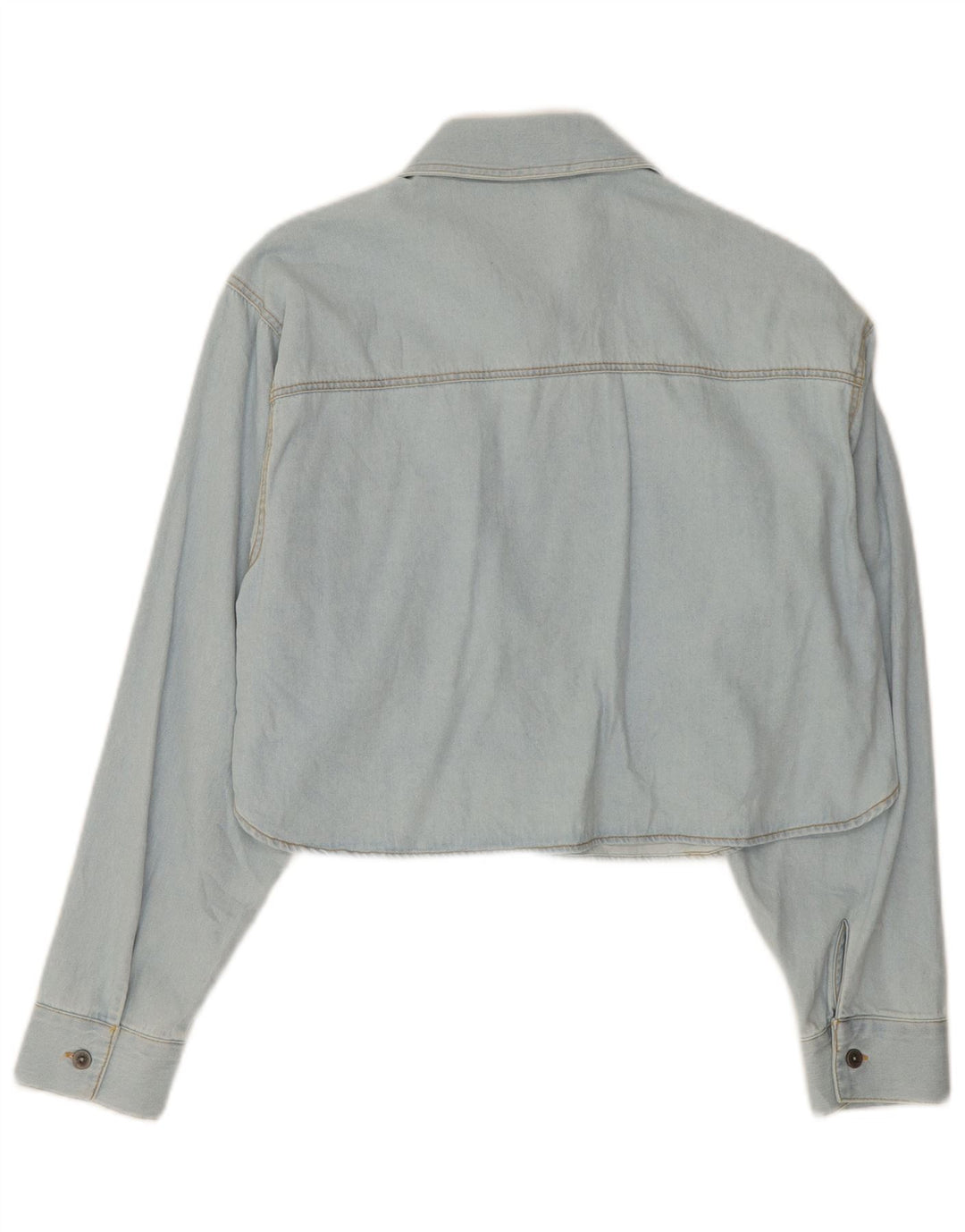 Zara Womens Crop Denim Shirt UK 14 Medium Blue Cotton