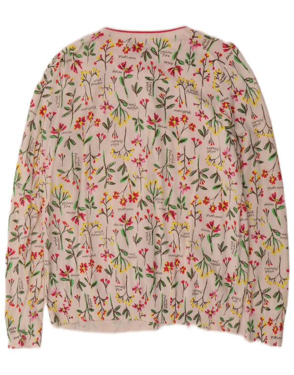 Lands End Womens Cardigan Sweater UK 14 Medium White Floral Cotton