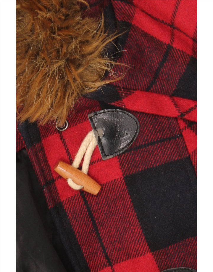 MISS SELFRIDGE Womens Hooded Duffle Jacket UK 6 XS Red Plaid Wool