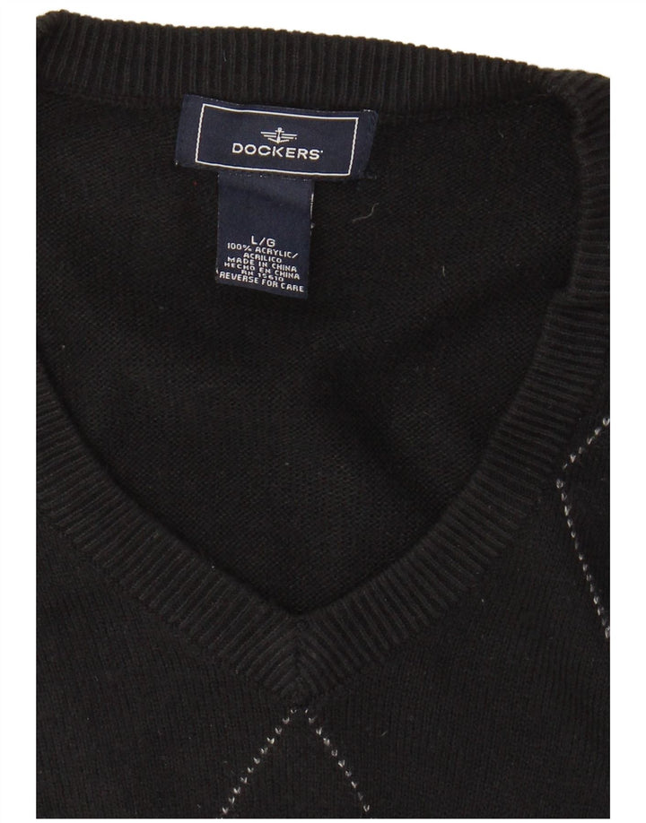 DOCKERS Mens Vest Tank Top Large Black Argyle/Diamond Acrylic