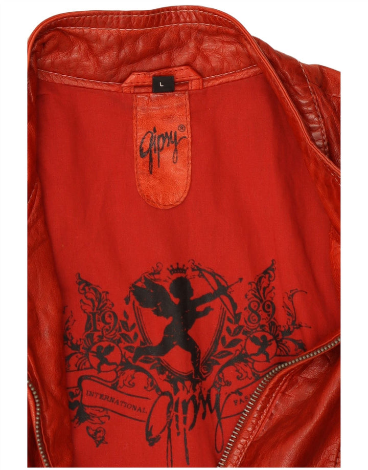 Gipsy Womens Crop Leather Jacket UK 14 Large Red