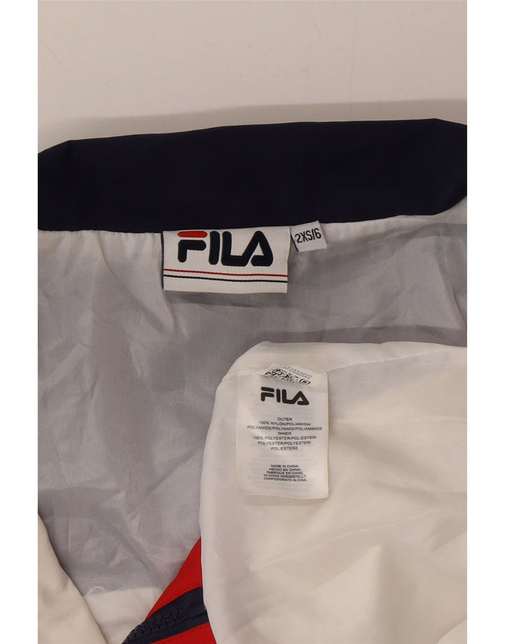 FILA Womens Oversized Graphic Windbreaker Jacket UK 2 2XS White Vintage Fila and Second-Hand Fila from Messina Hembry 