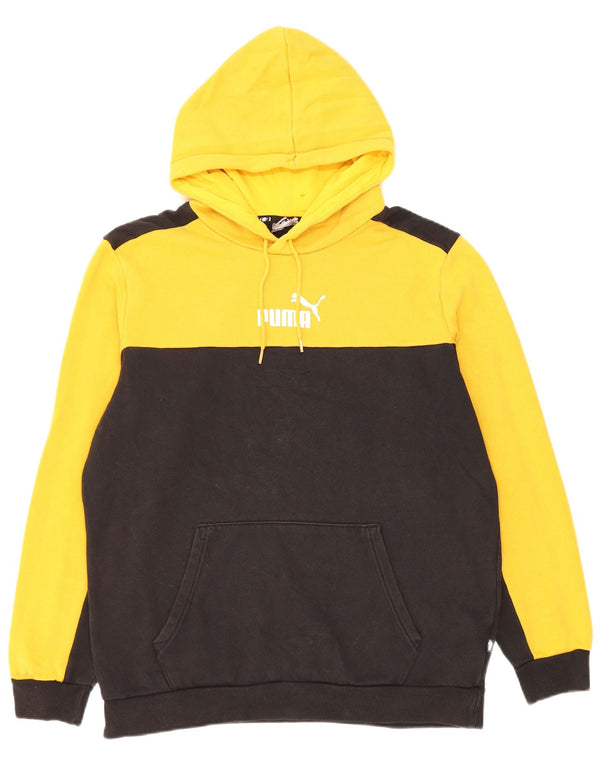Puma Mens Hoodie Jumper Medium Yellow Colourblock Cotton
