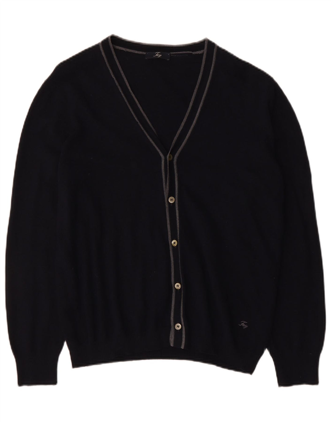 Fay Mens Cardigan Sweater IT 52 Large Navy Blue Virgin Wool