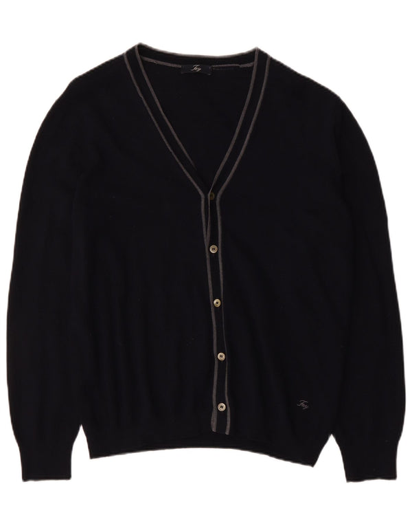 Fay Mens Cardigan Sweater IT 52 Large Navy Blue Virgin Wool