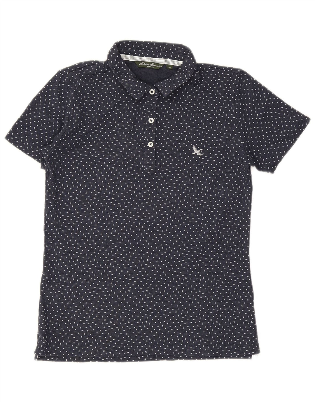 EDDIE BAUER Womens Polo Shirt UK 10 Small Navy Blue Polka Dot