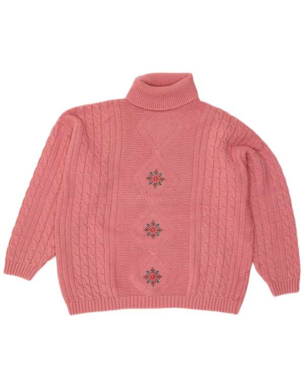 VINTAGE Womens Oversized Roll Neck Jumper Sweater UK 18 XL Pink Floral