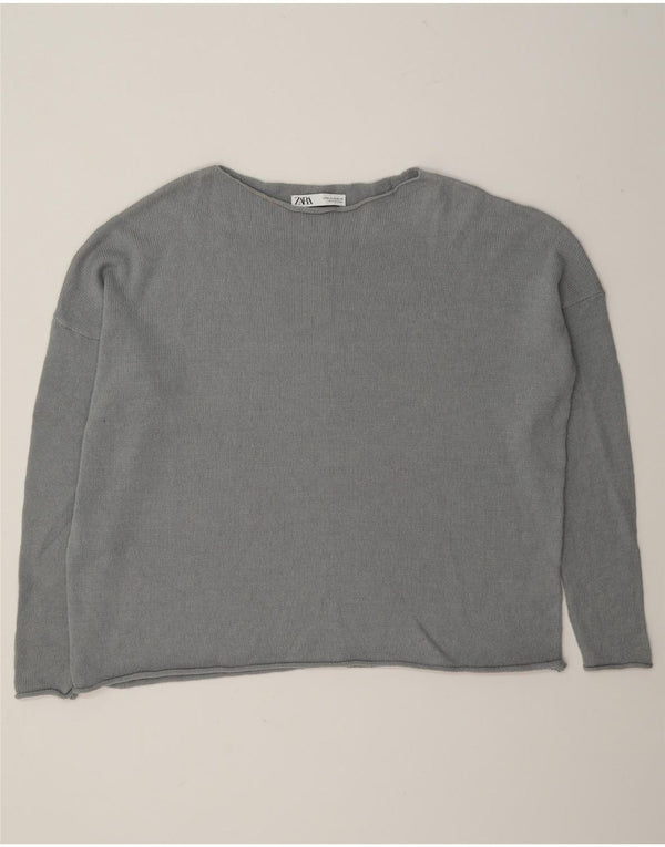 Zara Womens Oversized Boat Neck Jumper Sweater UK 14 Medium Grey Cotton
