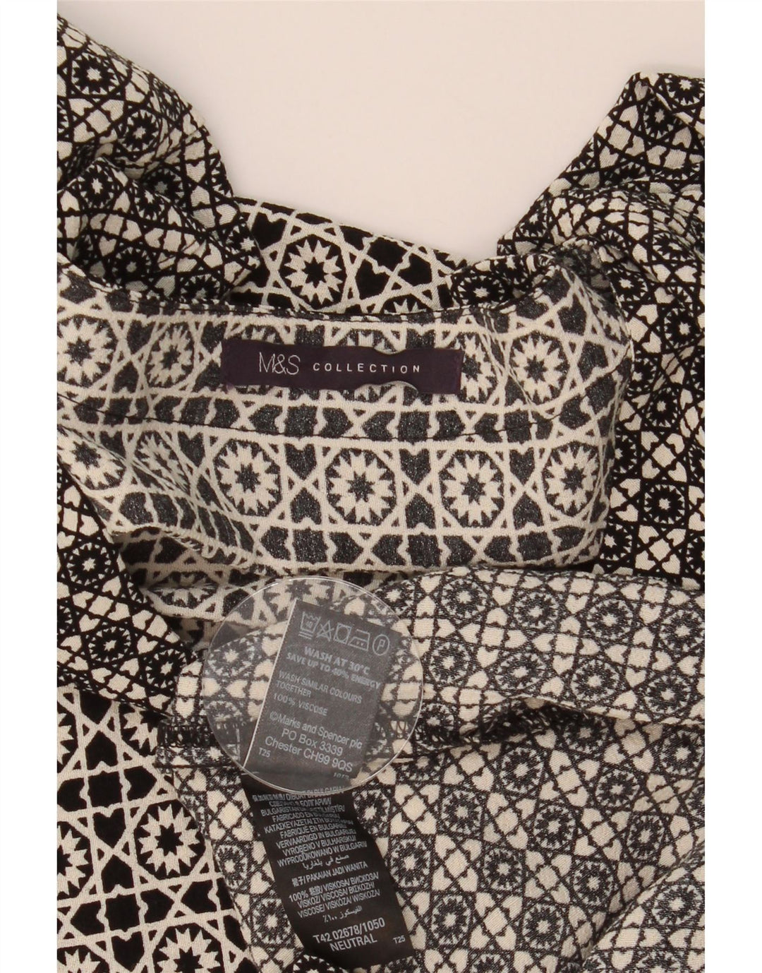MARKS & SPENCER Womens Shift Dress UK 14 Large Black Geometric Viscose