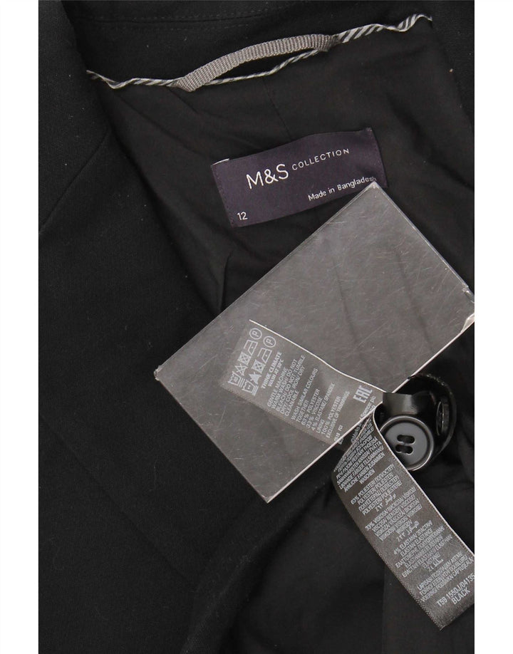 Marks & Spencer Womens 2 Button Blazer Jacket UK 12 Medium Black Polyester