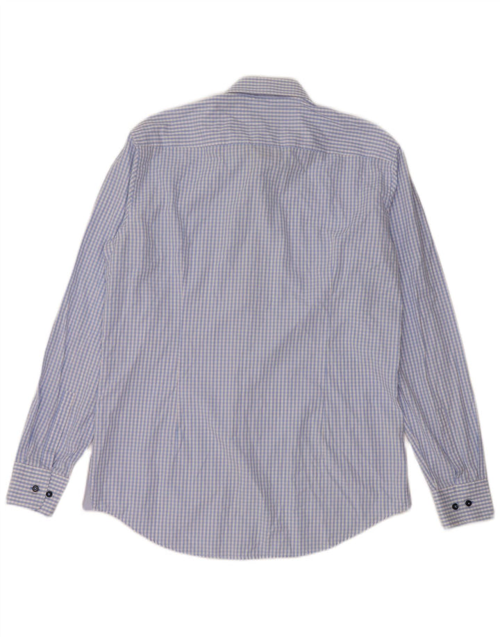 Hugo Boss Mens Slim Fit Shirt Size 41 16 Large Blue Gingham Cotton