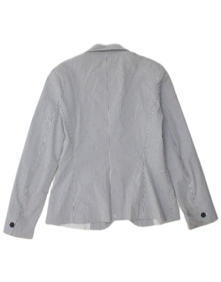Zara Womens 1 Button Blazer Jacket EU 36 Small Blue Pinstripe Cotton
