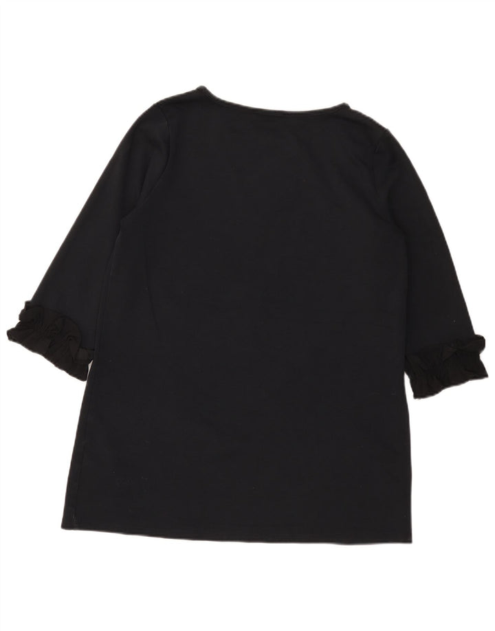 Marks & Spencer Womens 3/4 Sleeve Tunic Top UK 12 Medium Black Cotton