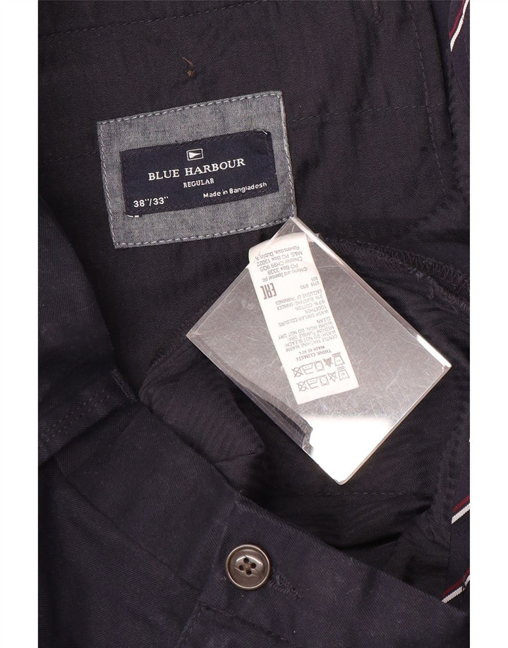 Marks & Spencer Mens Blue Harbour Regular Chino Trousers W38 L33 Navy Blue