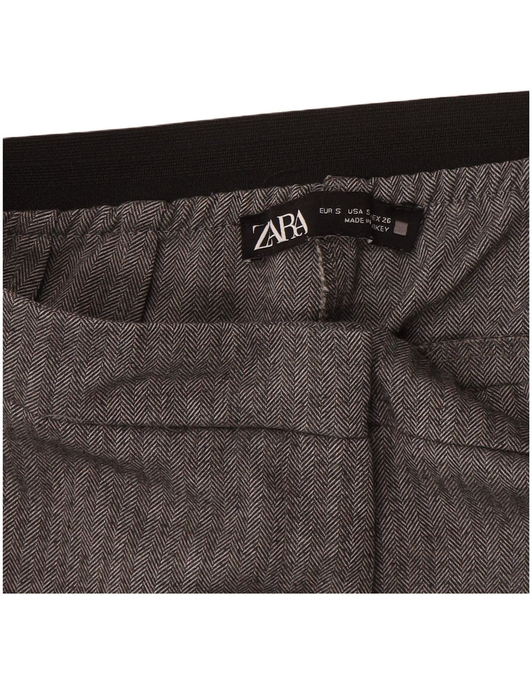 ZARA Womens Slim Suit Trousers Small W26 L27 Grey Herringbone